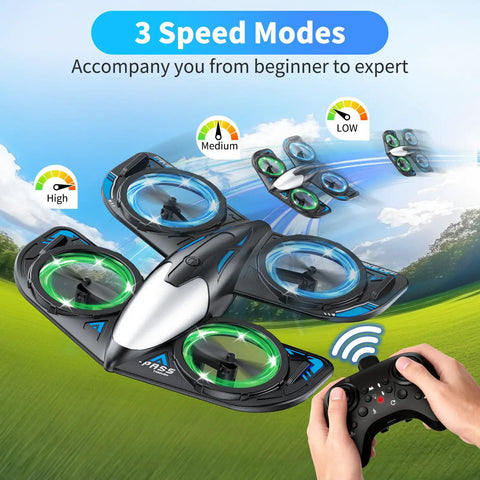 Beginner Friendly Foam RC Drone For Kids With LED Lights 360 Degree Flip Altitude Hold 3 Speed Modes flying outdoors