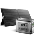 R1500 LITE Solar Generator With 1056Wh LiFePO4 Battery And 100W Foldable Solar Panel for outdoor use shown against white background.