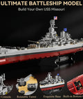 Epic World War II Battleship Building Blocks Kit 2228 Pieces, USS Missouri model with radar console and rotatable turret
