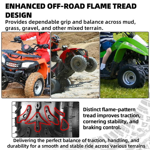 Close-up of 145/70-6 Tubeless Tire For ATV And Go Kart Mini Bikes with enhanced flame tread design for off-road use
