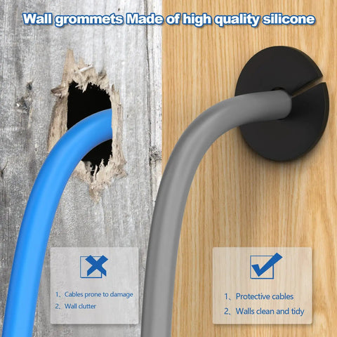 Slick Starlink Cable Routing Kit And Wall Grommet For One Inch Holes, silicone grommets securing cables in wall openings.