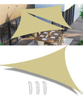 Waterproof Triangle Shade Sail 18x18x25.5 Feet for outdoor garden with dining set, ropes, 98% UV block, all weather canopy.
