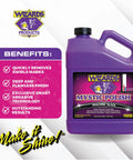 Wizards Mystic Polish Machine Glaze container with benefits list: removes swirls, flawless finish, abrasion technology.