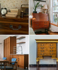 Collage of furniture with Two Pack 3 Inch Bronze Vintage Antique Style Drawer Pull Handles for Cabinets Dressers Cupboards and Wardrobes Zinc Alloy Construction Rust and Corrosion Resistant Easy Install With Included Mounting Screws.