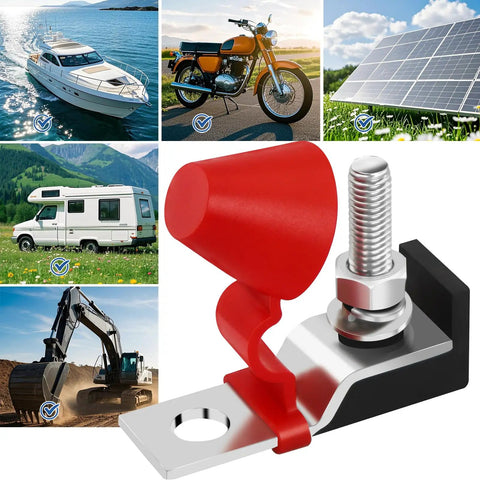 Badass Marine Fuse Block Terminal Holder For EV RV And Yacht Charging Station With 30 To 500 Amp close-up view showing terminal and safety cover.