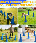 Dogs using Backyard Dog Agility Training Set With Height Adjustable Crossbar, 12 Detachable Poles And 6 Tall Cones outdoors