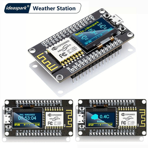 Smart DIY Weather Station Kit With NodeMCU And 0.96 Inch OLED displaying time, temperature, connected for Arduino IoT Starter Bundle