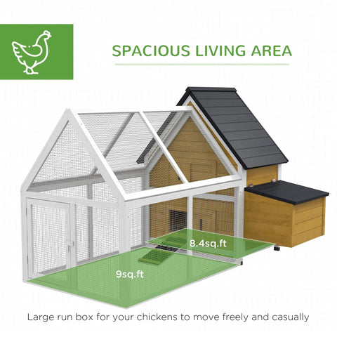 Wooden Chicken Coop With Detachable Run For Outdoor Poultry Cage Nesting Box Roosting Bars Ramp Removable Tray And No Fuss Assembly spacious area design.