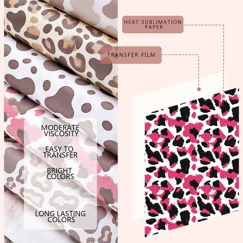Vintage Pink Cow Print Sublimation Paper Sheets for DIY Crafts Mugs Tumblers T Shirts 12 by 10 Inch 10 Sheets
