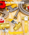 Heavy Duty Brass Ball Valve Three Eighths Inch Full Port With Female To Female NPT Threads, Water Oil And Gas Shut Off Connector, tools