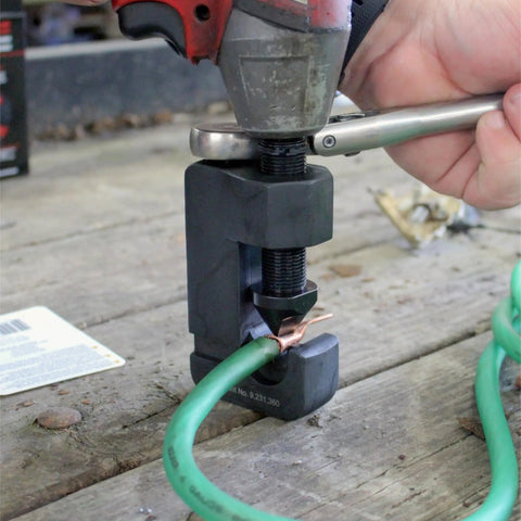 Three Point Mini Wire And Cable Crimper For Tight Spaces Handheld Crimp Tool on wooden surface with tight grip operation