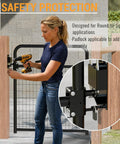 Heavy Duty Two Way Farm Gate Latch Lockable Livestock Latch Anti Rust Steel Ranch Fence Hardware Built Tough As Nails To Keep Your Cattle Locked Down Securely 1 Pack installation with power drill near wooden fence post.