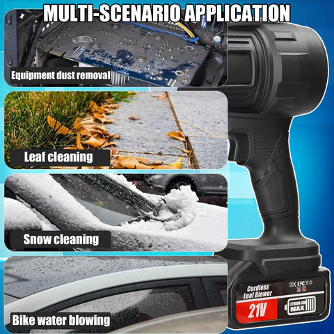 Cordless Leaf Blower With Battery And Charger, Supercharged 400000 RPM Handheld Yard Blower shown for equipment, leaf, snow, bike cleaning