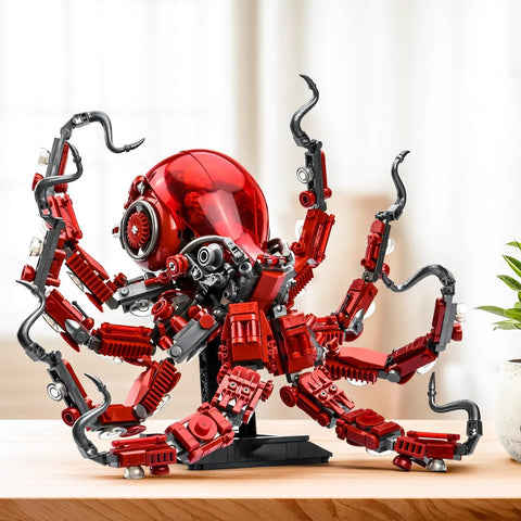 Mechanical Octopus Building Set For Adults With 882 Pieces Movable Tentacles And Steampunk Details Includes Display Stand And Light