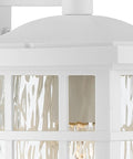 Close-up of Stonington Outdoor Wall Lantern 13 Inch 1 Light Matte White Vintage Sconce with clear water glass panels
