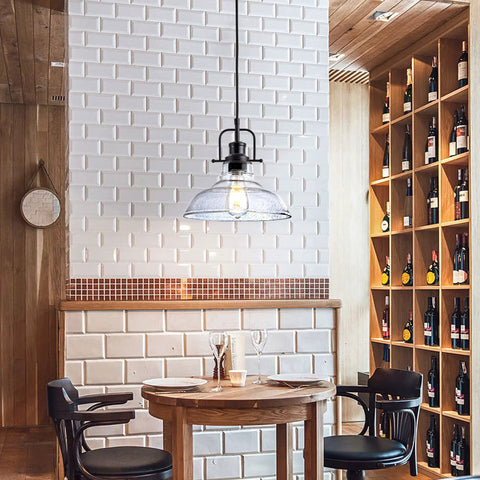 Seeded Glass Pendant Light In Matte Black Finish Dope Industrial Mini Design With Adjustable Rope Height over dining table