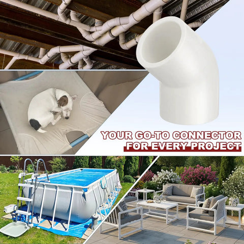 Half Inch 45 Degree PVC Elbow Fitting Four Pack SCH40 Socket To Socket Furniture Grade DIY Corner Connector in various uses