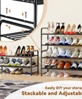 Two Tier Metal Shoe Rack Organizer For Closet And Garage, 27 Inch Wide, Stackable Space Saver in Durable Black Finish