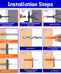 Grab And Go 1332 Piece Drywall Anchors And Screws Kit With 21 Sizes M8 M12 M13 Plastic Expansion Anchors Self Tapping Wood Screws Size 6 To 8 Toggle Wing Bolts J Hooks Eye Hooks Washers Rust Resistant DIY Fasteners installation steps
