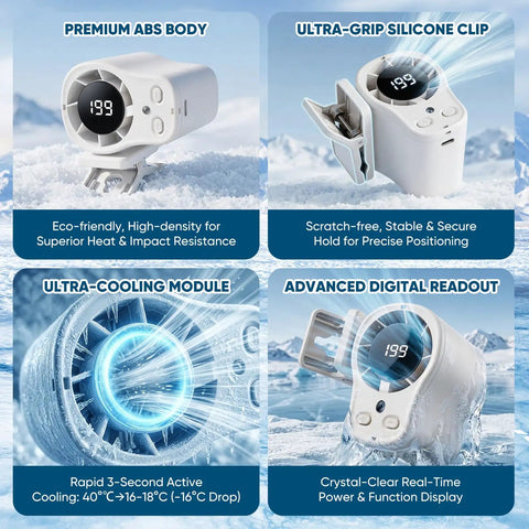 Car Clip On Fan With LED Display For Auto Cabin Cooling 360 Degree Rotation 199 Speed Settings Semi Cooling Tech USB