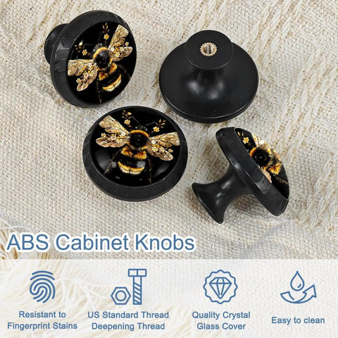 4 Pack Matte Black Bee Cabinet Knobs With Screws on fabric
