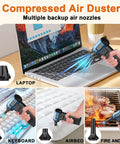 Electric Air Duster With Two Replaceable Batteries, 3 Gear Adjustable High Power Mini Blower used on laptop, keyboard, airbed, BBQ