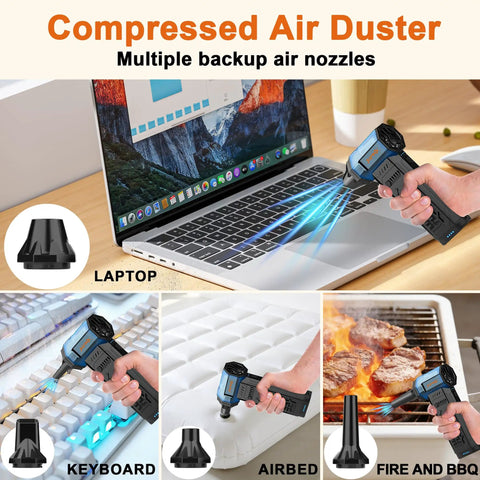 Electric Air Duster With Two Replaceable Batteries, 3 Gear Adjustable High Power Mini Blower used on laptop, keyboard, airbed, BBQ