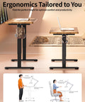 Two Electric Standing Desk With Memory Presets 48 By 24 Inches in office setting, black frame, rustic brown top, ergonomic design