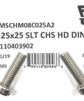 Built Tough A2 70 Stainless Steel M8 X 25mm Slotted Cheese Head Machine Screws with DIN 84 specs and label details.