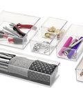 Clear Set Of 6 Modular Drawer Organizers For Home Office Cosmetics Utensils And Craft Supplies Durable Resin Storage Tray Dividers