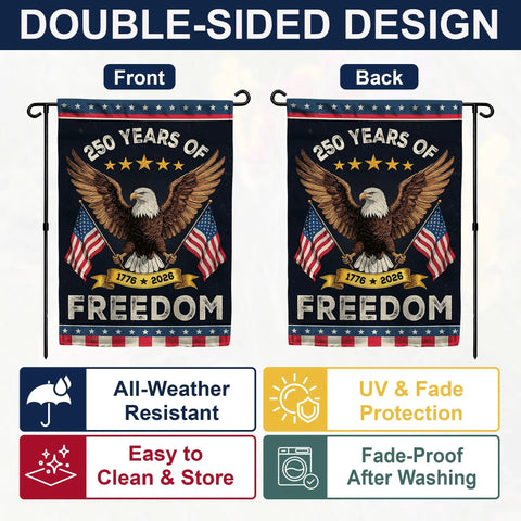 Double-sided Patriotic Eagle Garden Flag For Outside Celebrating 250 Years Of Freedom 1776 To 2026, 12x18 inch outdoor decor
