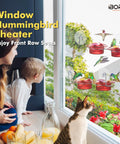 Window Hummingbird Feeder With Strong Suction Cup For Outdoors Bee Proof Feeding Ports And Stainless Steel Base 3Oz Capacity Mini Hummingbird Feeder Ideal For Kitchen Sill Or Patio View 2025 Update on window with birds feeding, family watching inside.