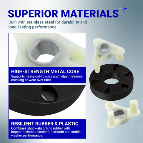 BlueStars 285753A motor coupling kit with metal core; white plastic housings and black disc.