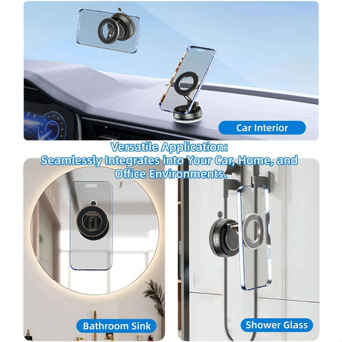 MagSafe Car Phone Mount With 360 Degree Rotatable Holder Rock Solid Vacuum Suction Up To 180 Lbs in car, bathroom, and shower setup