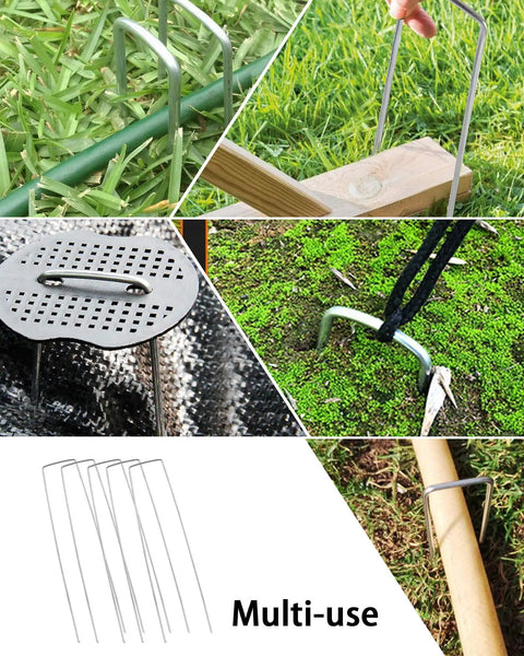200 Pack 8 Inch Landscape Staples Heavy Duty 11 Gauge Galvanized Steel Garden Stakes U Shaped Pins used for securing items