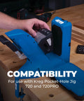 Slick Micro Pocket Hole Drill Guide Kit For Tight Projects And Half Inch Lumber Precision Mini Jig in use with Kreg 720.