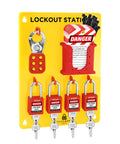Lockout Tagout Station Kit With 26 LOTO Devices And 20 Do Not Operate Tags Padlock Hasps Wall Mount Board OSHA Compliant
