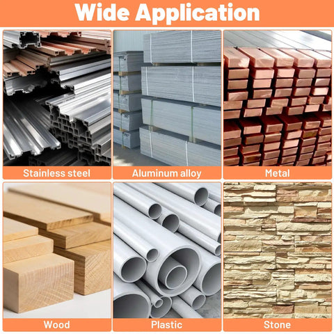 Collage showing stainless steel, aluminum alloy, metal, wood, plastic, and stone, suitable for 2-Pack 60 Grit Polishing Drum Wheel Set use.