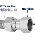 High Performance Pressure Washer Swivel Fitting With M22 14mm Threads 4500 PSI 360 Degree Rotation No Sweat Hose Twist Hot Water Compatible Up To 120 Celsius Eliminates Hose Twist And Kink Reduces Strain On Your Gun And Hose, M22-14 mm male to female