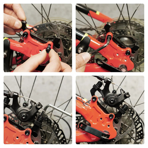 Post Mount Disc Brake Caliper Adapter Kit for Front 180mm and Rear 160mm Rotors installation process shown.