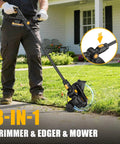 Person using Cordless 3 In 1 Weed Wacker Hedge Trimmer And Leaf Blower Combo Tool Only 20V Max Compatible for lawn care
