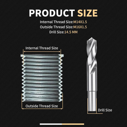 M14X1.5 Thread Repair Kit With Stainless Steel Inserts Ten Pieces Includes Drill Tap Counterbore Install Driver And Guides In An EVA Box