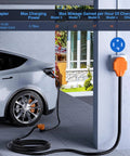 No Sweat 50 Ft Ev Dryer Extension Cord 4 Prong Nema 14 30 Plug used with electric vehicle in a driveway setting.