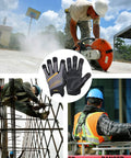 Mens Work Gloves Touch Screen Utility Mechanic Gloves With Padded Knuckles shown in construction settings with workers.