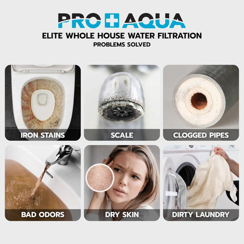 Common water problems like iron stains, scale, clogged pipes, bad odors, dry skin, and dirty laundry before using Elite Series 3 Stage Whole House Water Filtration System For City And Well Water With Pressure Gauges Delivers Clean Water To Every Tap By Reducing Contaminants Sediment Chemicals And Heavy Metals Through 1 Inch Ports.