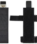 Front and side view of Tsrs Buttstock Shell Platform Black For AR Rifles Durable Lightweight Tactical Accessory with Velcro straps
