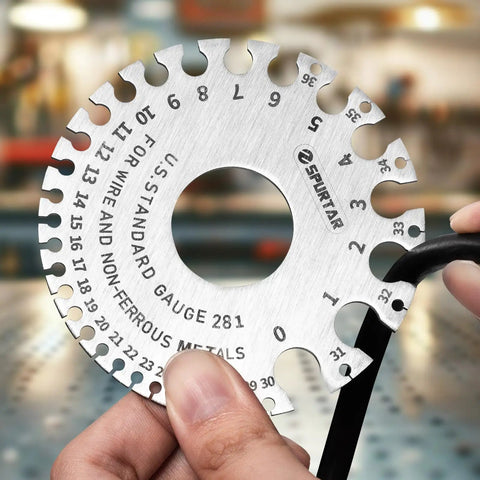Close-up of a round gauge from the Three Piece Wire Gauge Tool Kit Dual Sided Stainless Steel Thickness Gauges For Wire And Sheet Metal