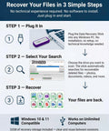 Infographic showing steps to use One Click Data Recovery Stick for Windows to recover files from USB and SD cards easily.