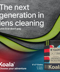 Koala Japanese microfiber lens cleaning cloths, pack of 6 in green and black for glasses, cameras, and screens.