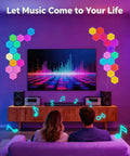 8 Pack Hexagon LED Wall Panels RGB Color Lights With App Control Music Sync And Remote For DIY Modular Honeycomb Bedroom Decor